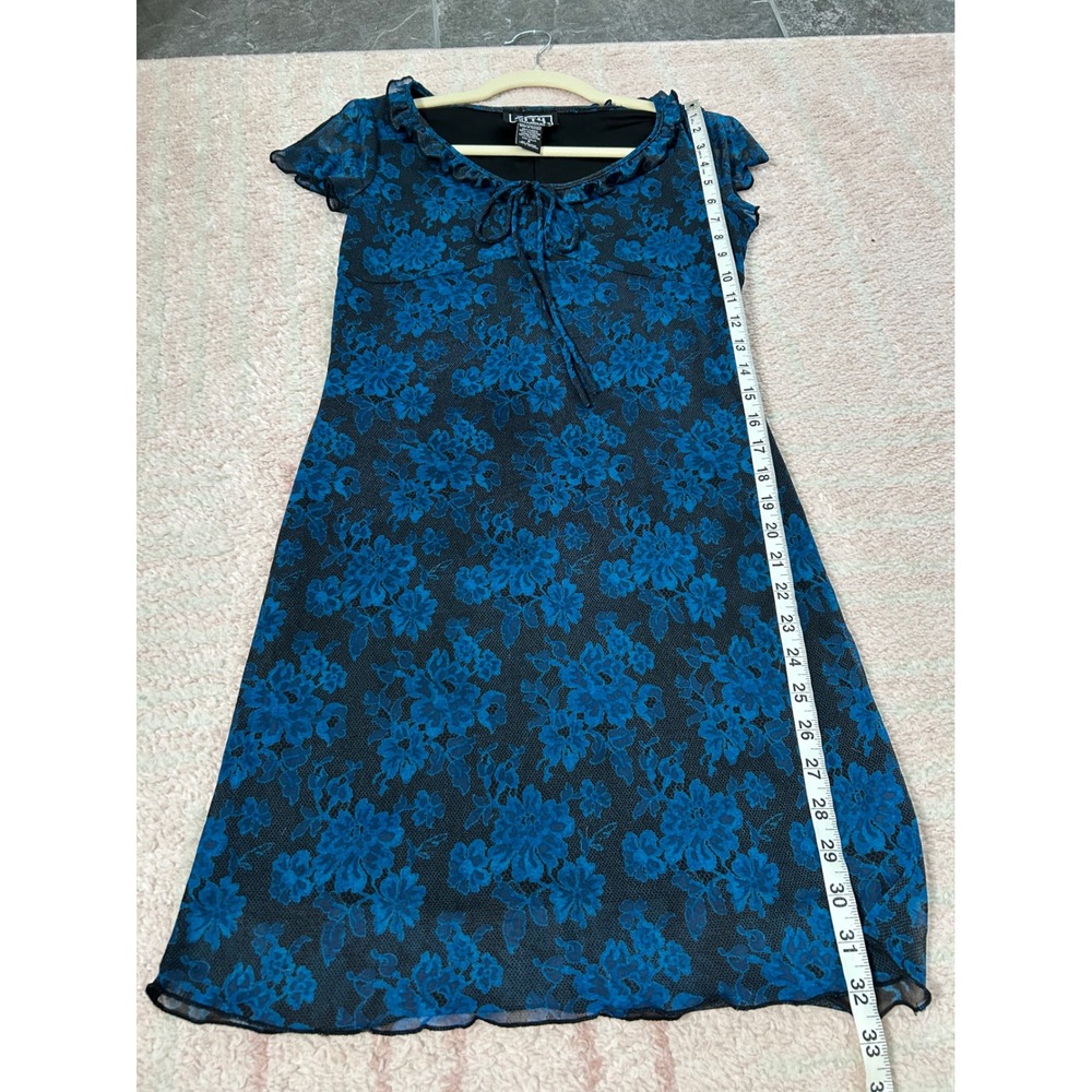 90's City Triangle Mesh Mini Dress Floral Lace Print Size Small Whimsigoth VNTG - Picture 8 of 11